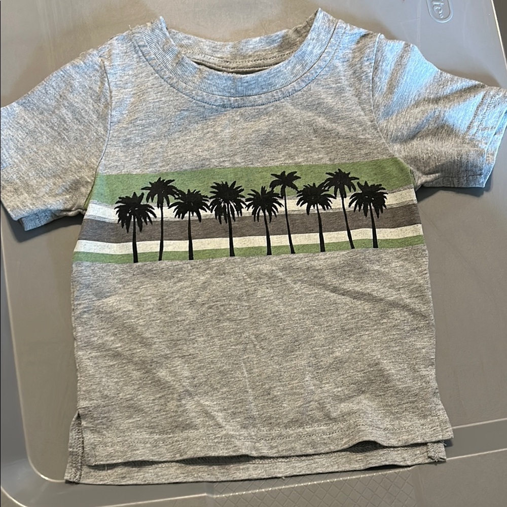 Little Bipsy Gray and Green Short Sleeve Tee with Tropical Design